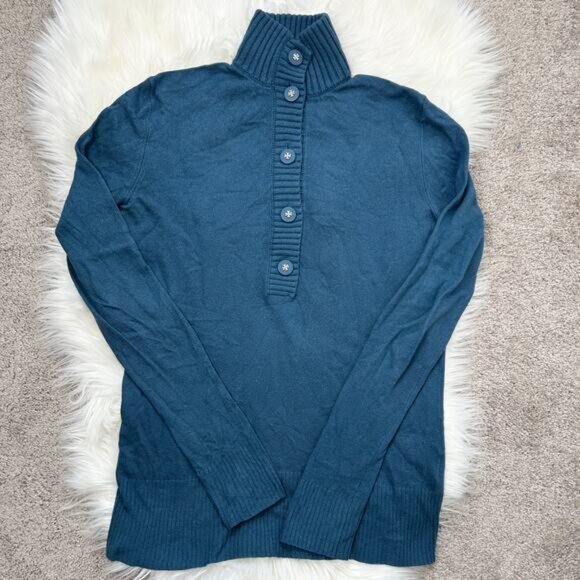 TORY BURCH Mock Neck Knit Sweater Womens XS Wool Cashmere Blend Winter Nautical - Picture 1 of 11